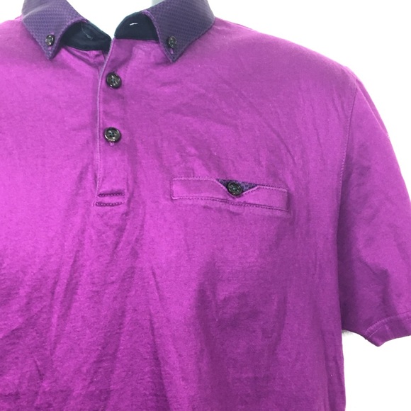 Ted Baker Purple Joe Joe Print Collar Polo Shirt - Picture 2 of 13